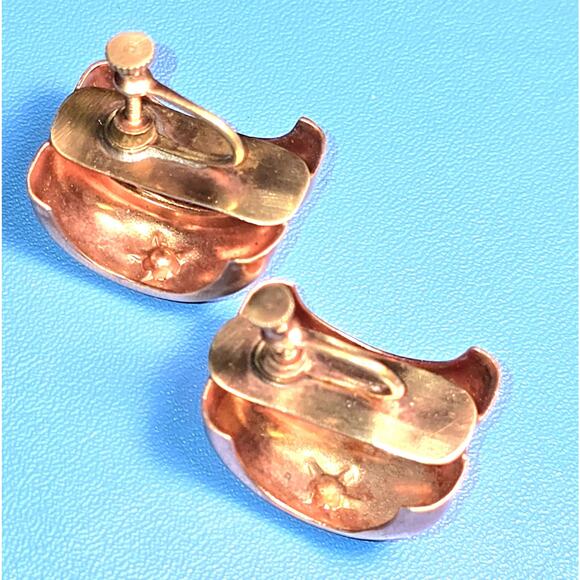 Light Weight Vintage Copper Screwback Clip-On Earrings with Rhinestone Accents - Picture 7 of 7